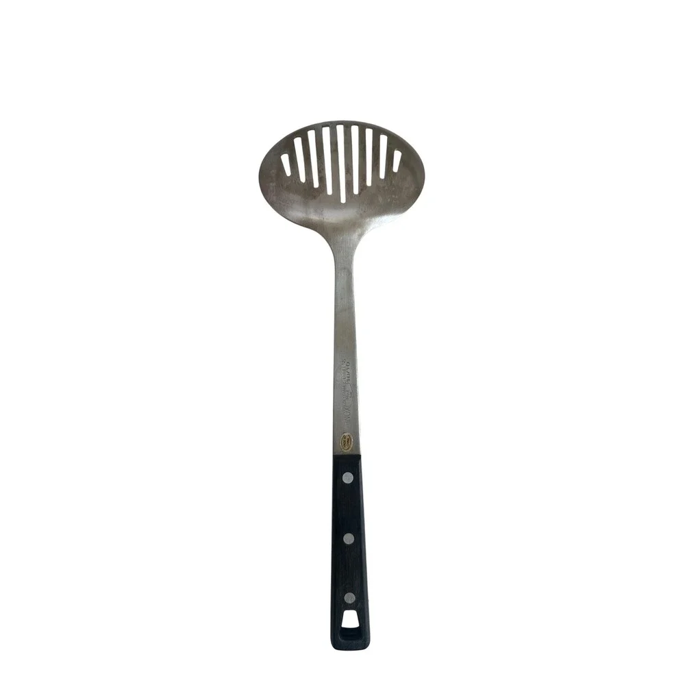 Vintage Inox Edelstahl 18/10 Stainless Steel Slotted Skimmer Spoon Black Handle